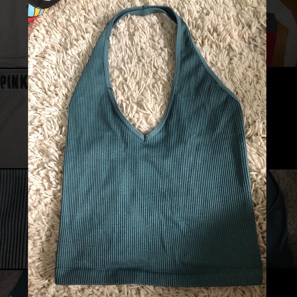 Urban Outfitters Teal Ribbed Halter Top